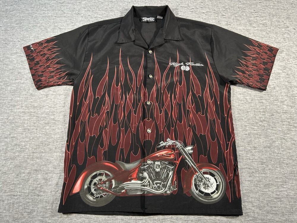 Dragonfly Flame Motorcycle Shirt Mens Large Black Short Sleeve High Roller